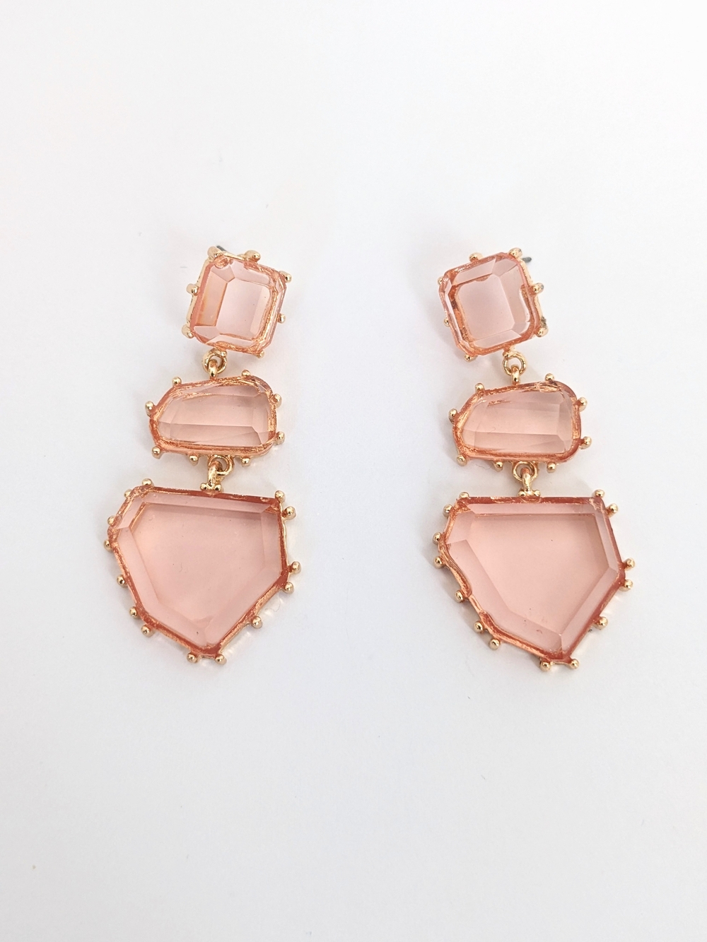 Gold-Trim Pink Faceted Earrings